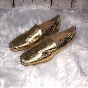Archive Shoes | Gold Snakeskin Metallic Loafers